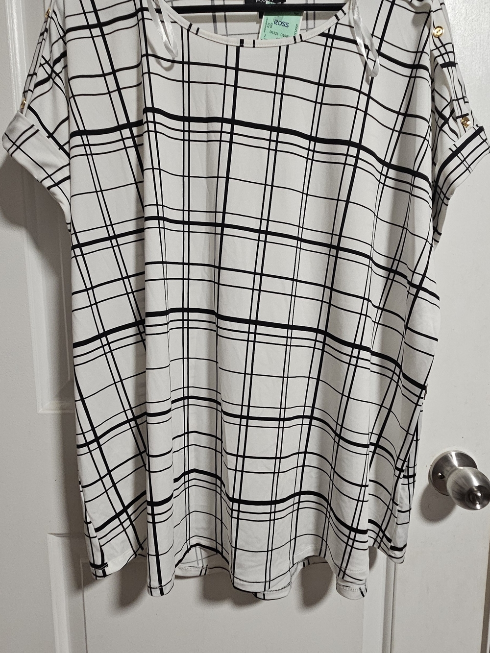 White & Black Plaid Short Sleeve Women's Top